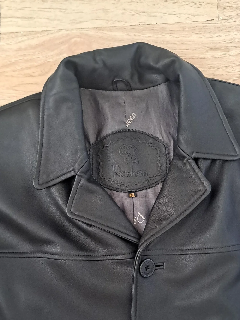 Rosleen Men's Black Genuine Leather Pea Coat - Classic Button Front